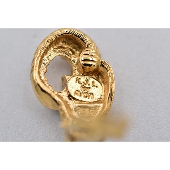 KJL Avon Ram Clip On Earrings Green Rhinestone Crystal Gold Tone Signed 1980s 9I - Picture 11 of 12